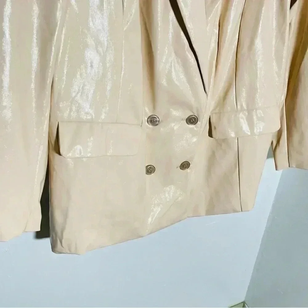NWT Eloquii Patent Faux Leather Blazer Macadamia